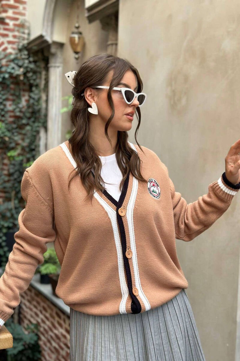 STAMP BUTTONS ONE COLOR WOMAN CARDIGANS BEIGE/BEZHE - 1