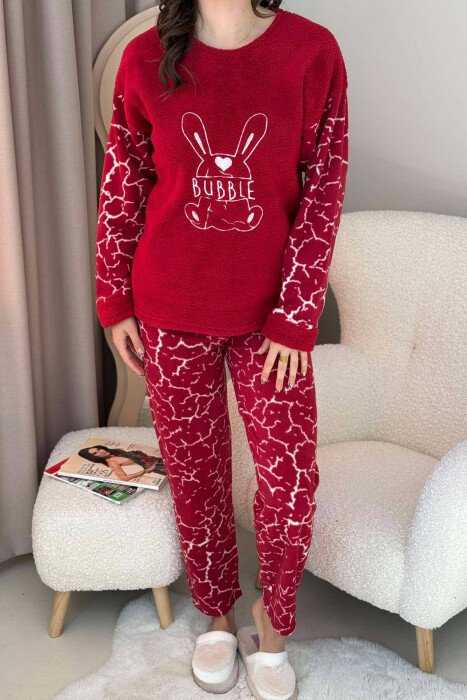 RABBIT DESIGN WOMEN PYJAMAS RED/E KUQE - KLAUDIO FASHION