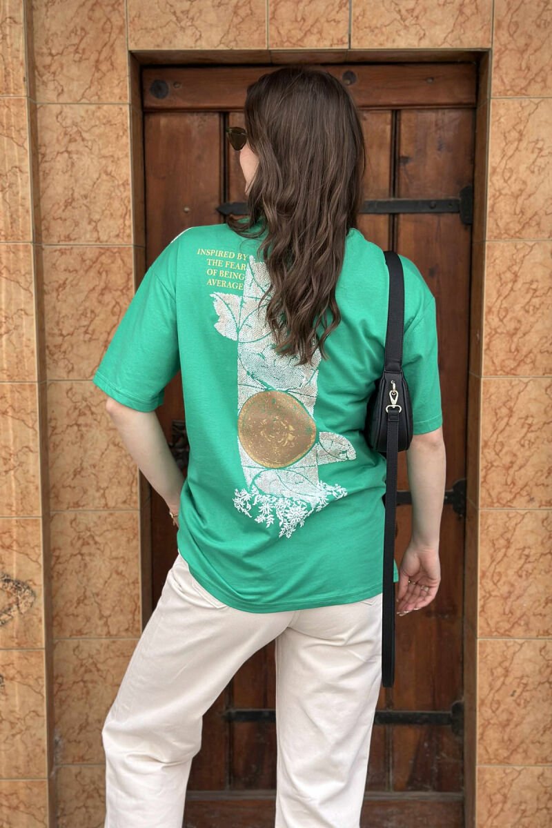 REALISTIC WRITTING DESIGNED WOMEN T-SHIRT + 6 PAIR SOCKS GREEN/JESHILE - 4