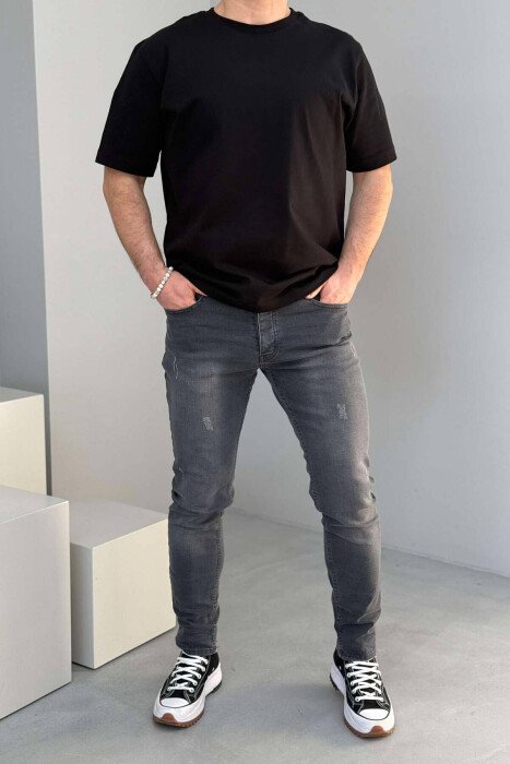 REGULAR FIT ONE COLOR ELASTIC MEN JEANS GREY/GRI - 1