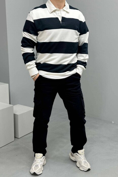 REGULAR ONE COLOR CARGO MEN PANTS DARK BLUE/BEE 