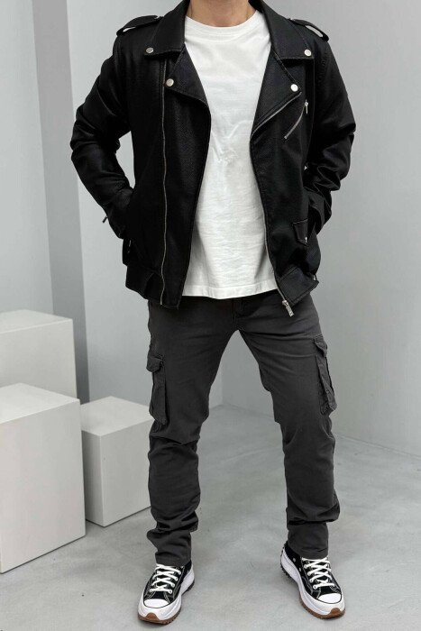 REGULAR ONE COLOR CARGO MEN PANTS DARK GREY/GEE 