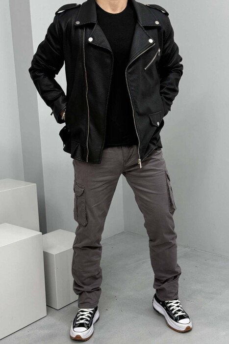 REGULAR ONE COLOR CARGO MEN PANTS GREY/GRI 