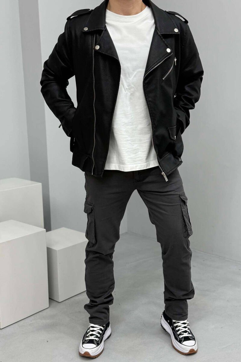 REGULAR ONE COLOR CARGO MEN PANTS DARK GREY/GEE - 1