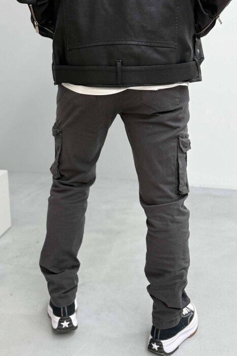 REGULAR ONE COLOR CARGO MEN PANTS DARK GREY/GEE - 2