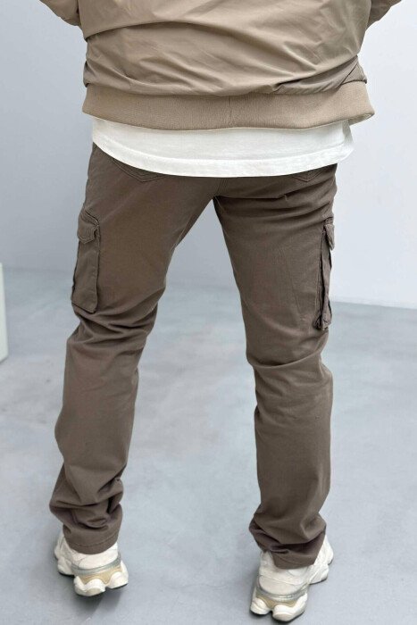 REGULAR ONE COLOR CARGO MEN PANTS LIGHT BROWN/KAZB - 3
