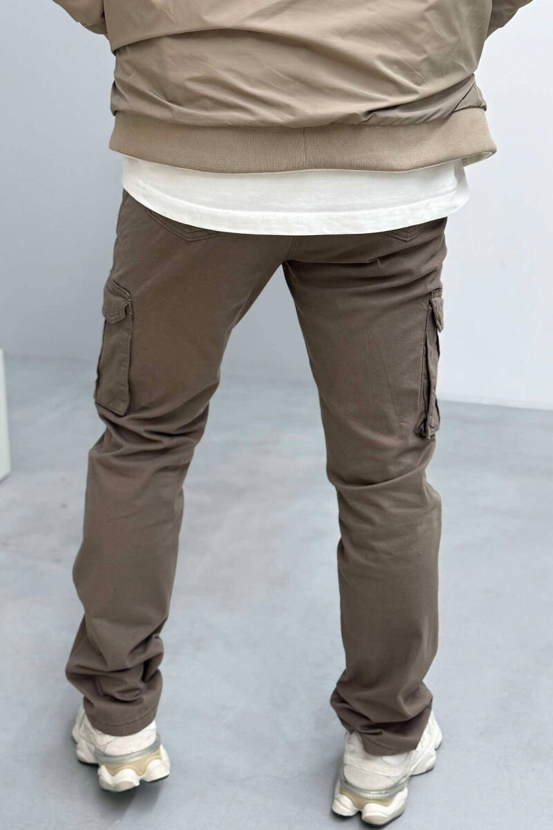 REGULAR ONE COLOR CARGO MEN PANTS LIGHT BROWN/KAZB - 3