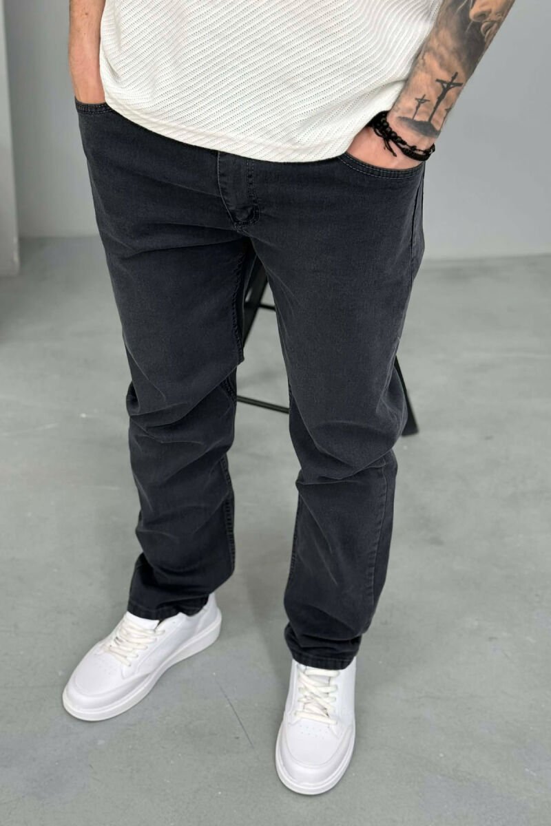 REGULAR ONE COLOR MEN JEANS DARK GREY/GEE - 4