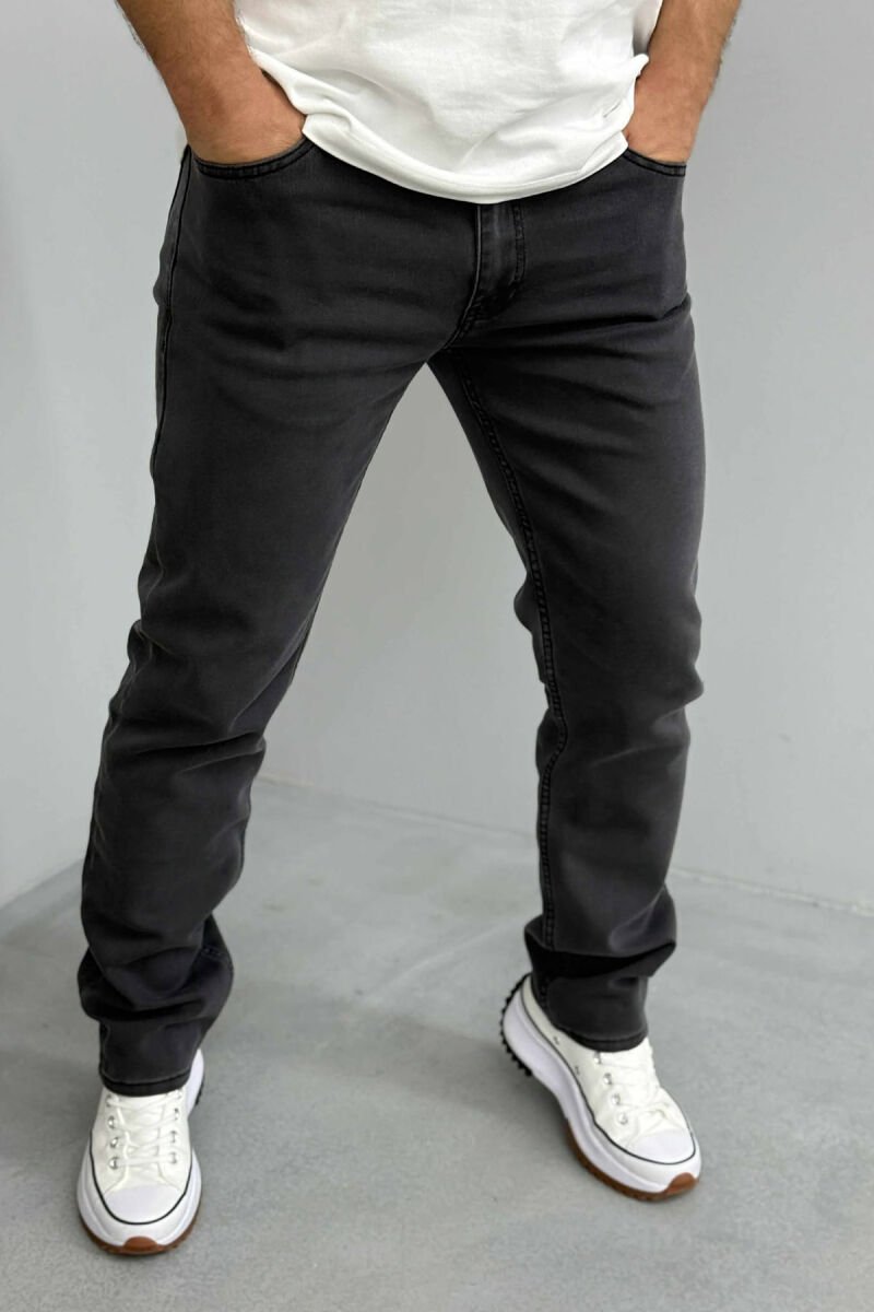 REGULAR SIMPLE ONE COLOR MEN JEANS DARK GREY/GEE - 3