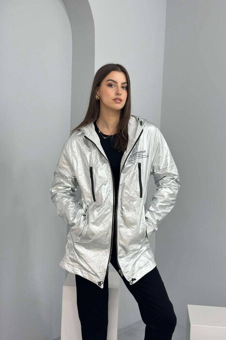 REVERSIBLE LONG WOMEN JACKET SILVER/ARGJEND - 1