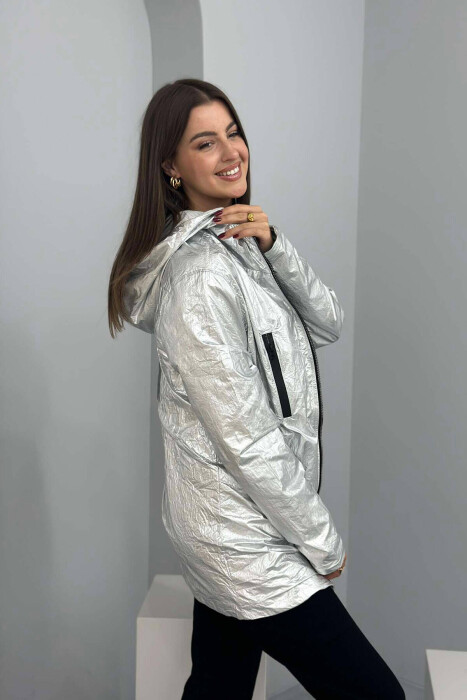 REVERSIBLE LONG WOMEN JACKET SILVER/ARGJEND - 2