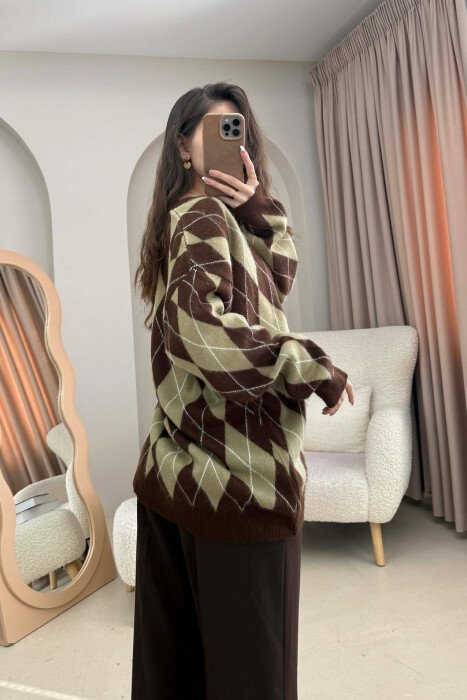 RHOMBUS DESIGN BUTTONED WOMEN CARDIGAN MINT/MENTE - 2
