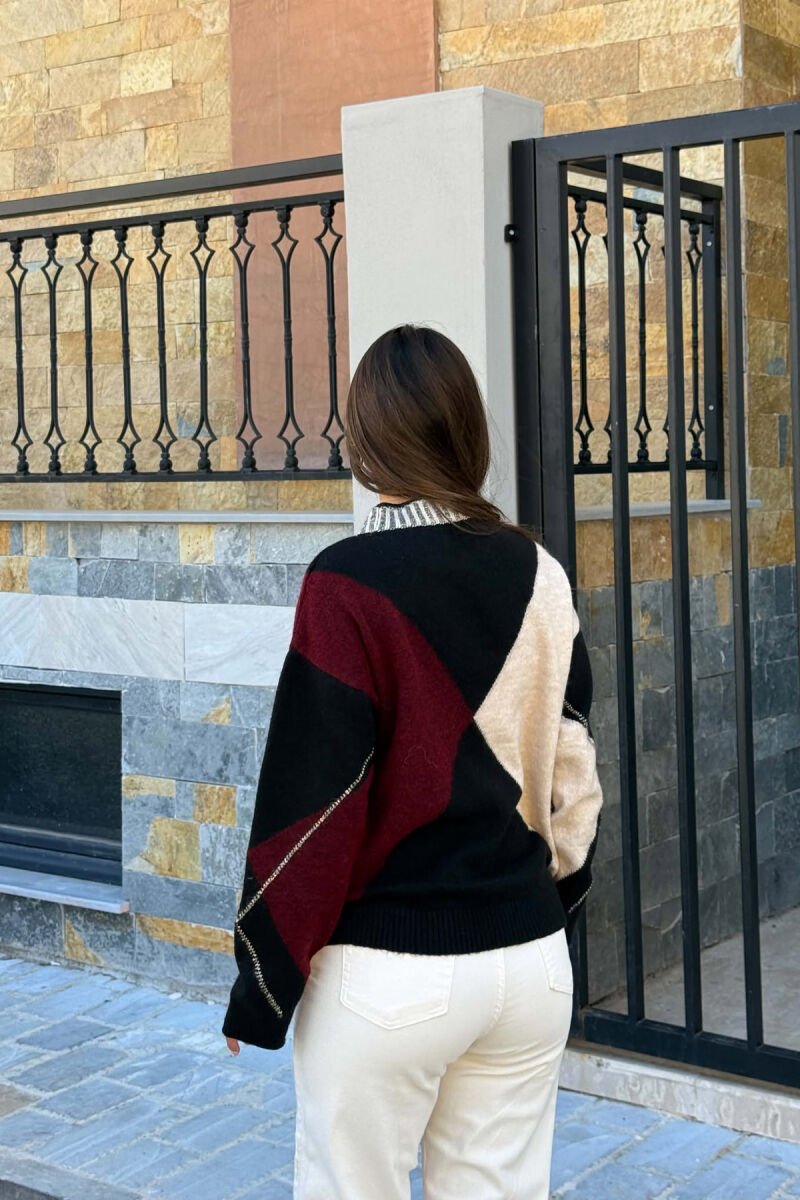 RHOMBUS DESIGN KNITTED WOMEN SWEATER MULTIPLE/SHNGJ - 3
