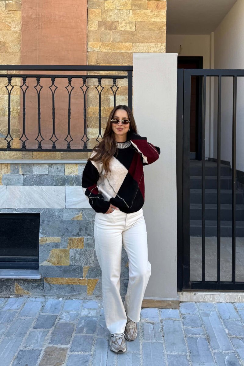 RHOMBUS DESIGN KNITTED WOMEN SWEATER MULTIPLE/SHNGJ - 4