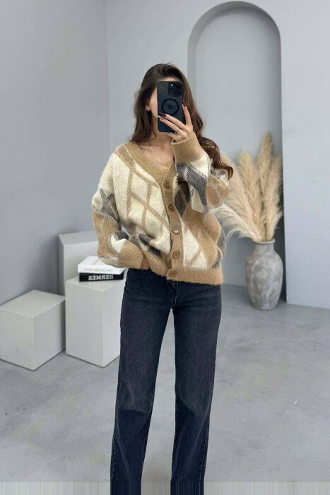 RHOMBUS DESIGN SIMPLE WOMEN SWEATER BEIGE/BEZHE - 1