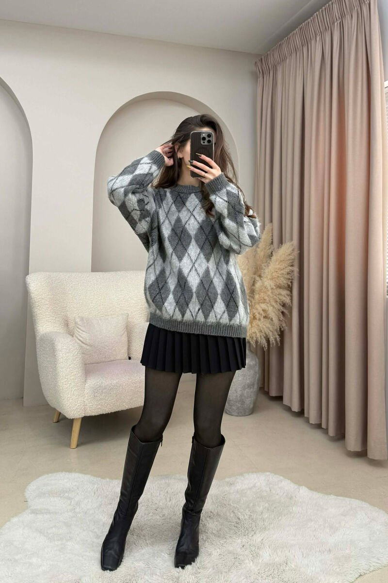 RHOMBUS DESIGN SIMPLE WOMEN SWEATER GREY/GRI - 1