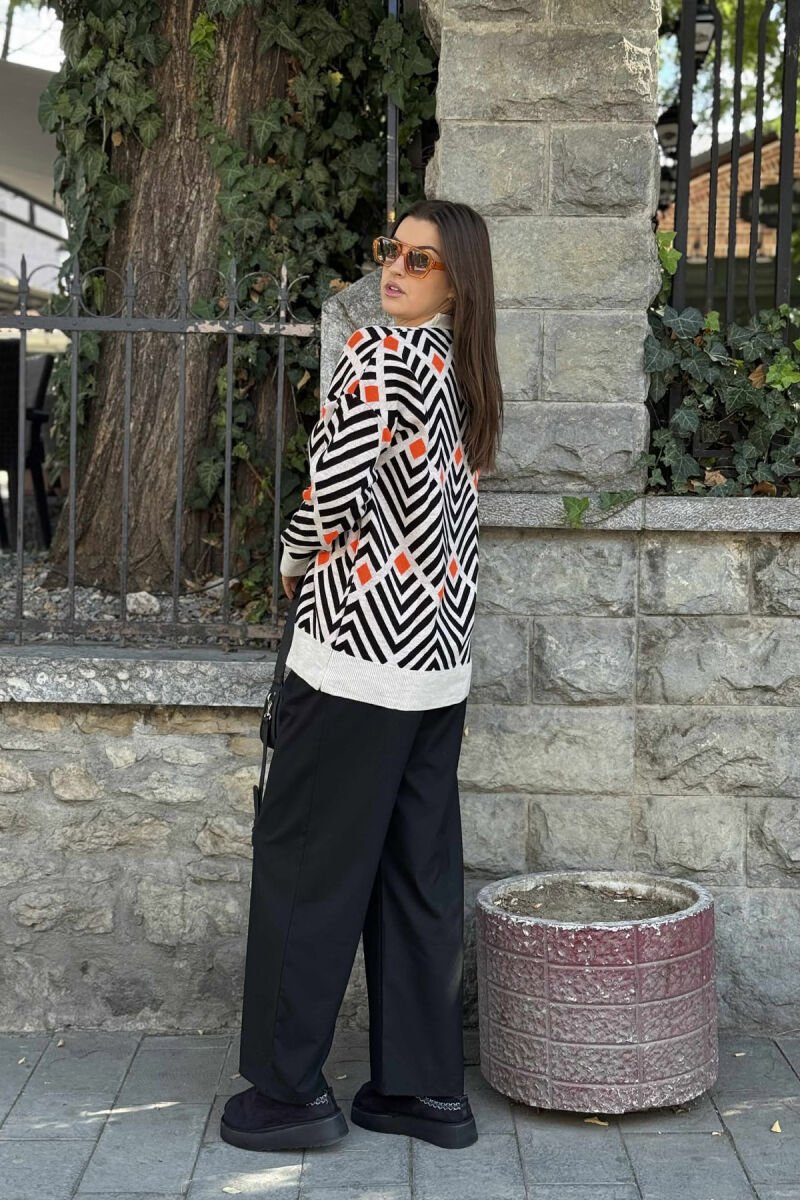 RHOMBUS DESIGNS SIMPLE WOMEN CARDIGAN BLACK-ORANGE/ZE-PO - 3