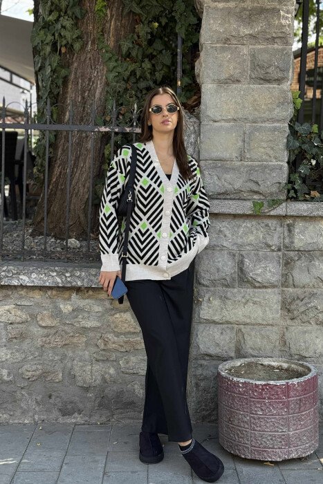 RHOMBUS DESIGNS SIMPLE WOMEN CARDIGAN BLACK+LIGHT GREEN/ZEZA+JEZB - 1