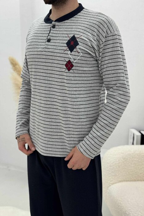 RHOMBUS STRIPED SWEATSHIRT+SWEATPANTS MEN PYJAMAS LIGHT GREY/GZ - 2