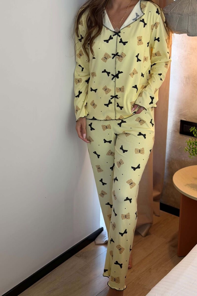 RIBBON & BEAR DESIGN SHIRT + TROUSERS WOMEN PYJAMAS YELLOW/E VERDHE - 5