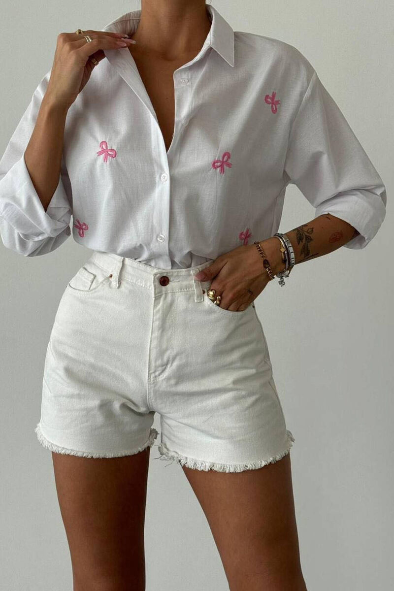 RIBBON DETAIL WOMEN SHIRT WHITE-E BARDHE - 2