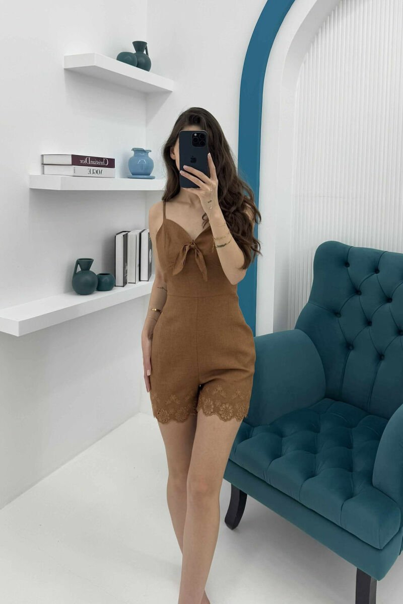RIBBON DETAILS WOMAN JUMPSUIT BROWN/KAFE - 1