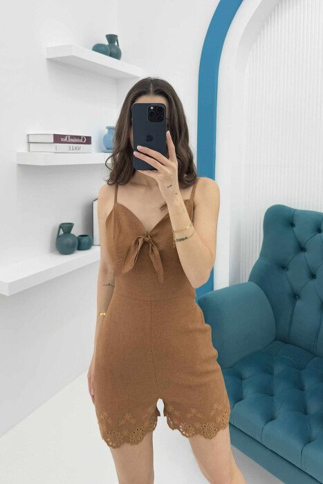 RIBBON DETAILS WOMAN JUMPSUIT BROWN/KAFE - 4