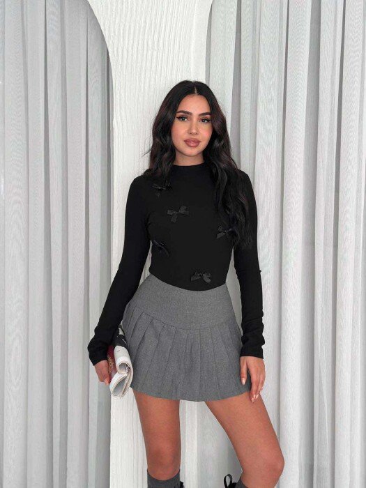 RIBBON DETAILS ONE COLOR WOMEN SWEATSHIRT BLACK/ E ZEZE 