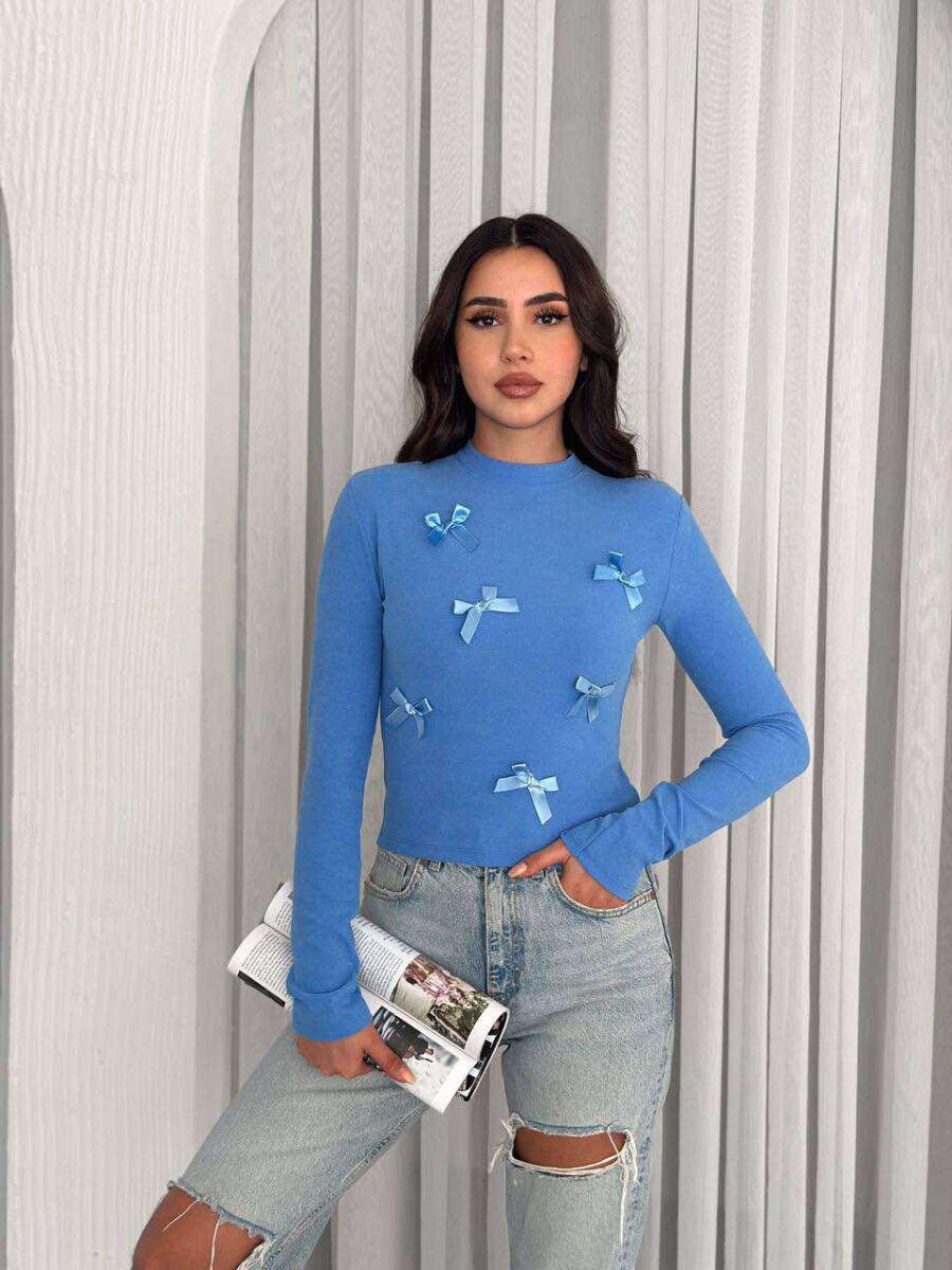 RIBBON DETAILS ONE COLOR WOMEN SWEATSHIRT LIGHTBLUE/BZ - 1
