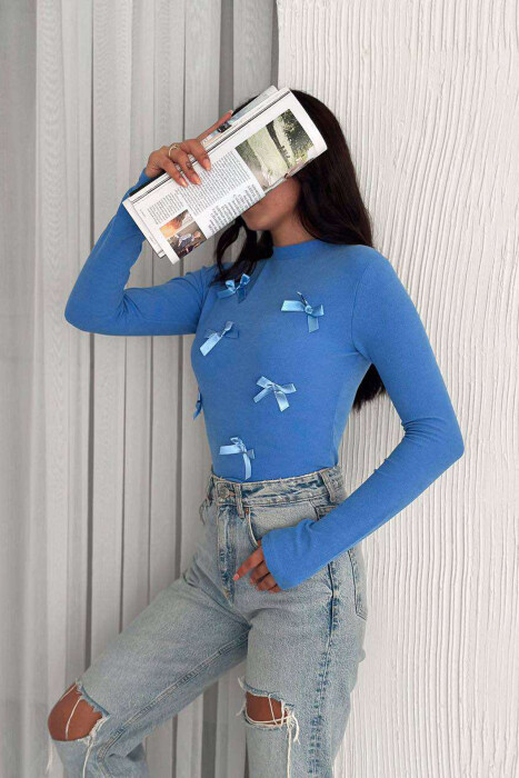 RIBBON DETAILS ONE COLOR WOMEN SWEATSHIRT LIGHTBLUE/BZ - 4