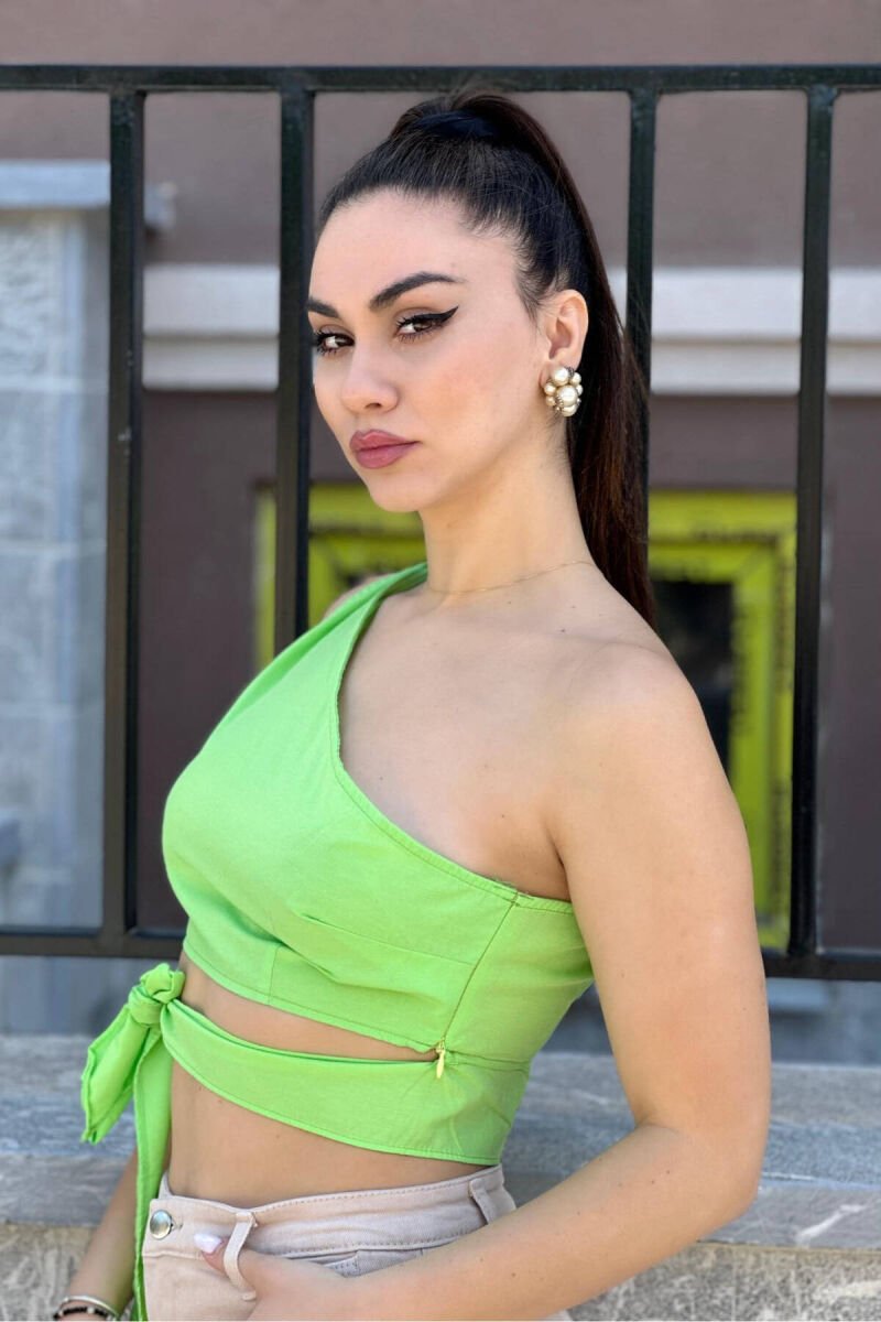 RIBBON ONE SHOULDERWOMAN TANK TOP LIGHT GREEN/JEZB - 2