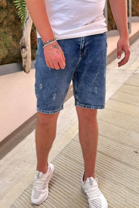 RIPED MAN SHORT JEANS BLUE/BLU - KLAUDIO FASHION