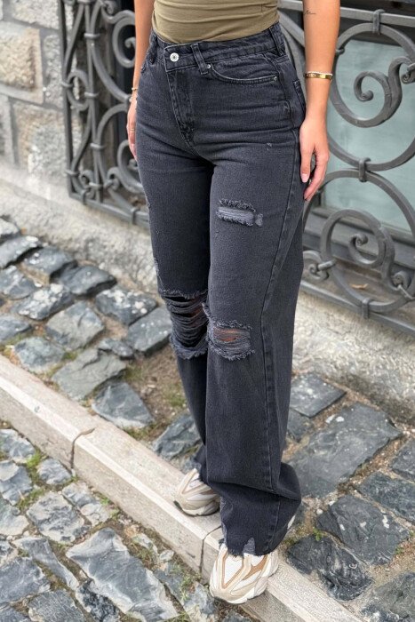 RIPPED CUTTED EDGES WOMAN JEANS BLACK/ E ZEZE - 4