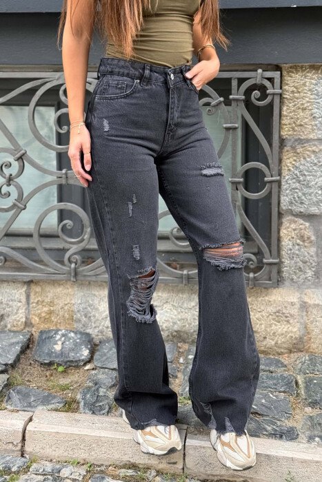RIPPED CUTTED EDGES WOMAN JEANS BLACK/ E ZEZE - 5