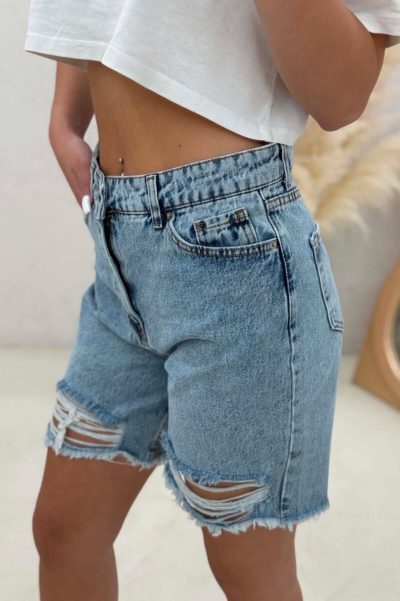 RIPPED KNEE HIGH WAIST DENIM WOMAN SHORTS LIGHTBLUE/BZ - 3