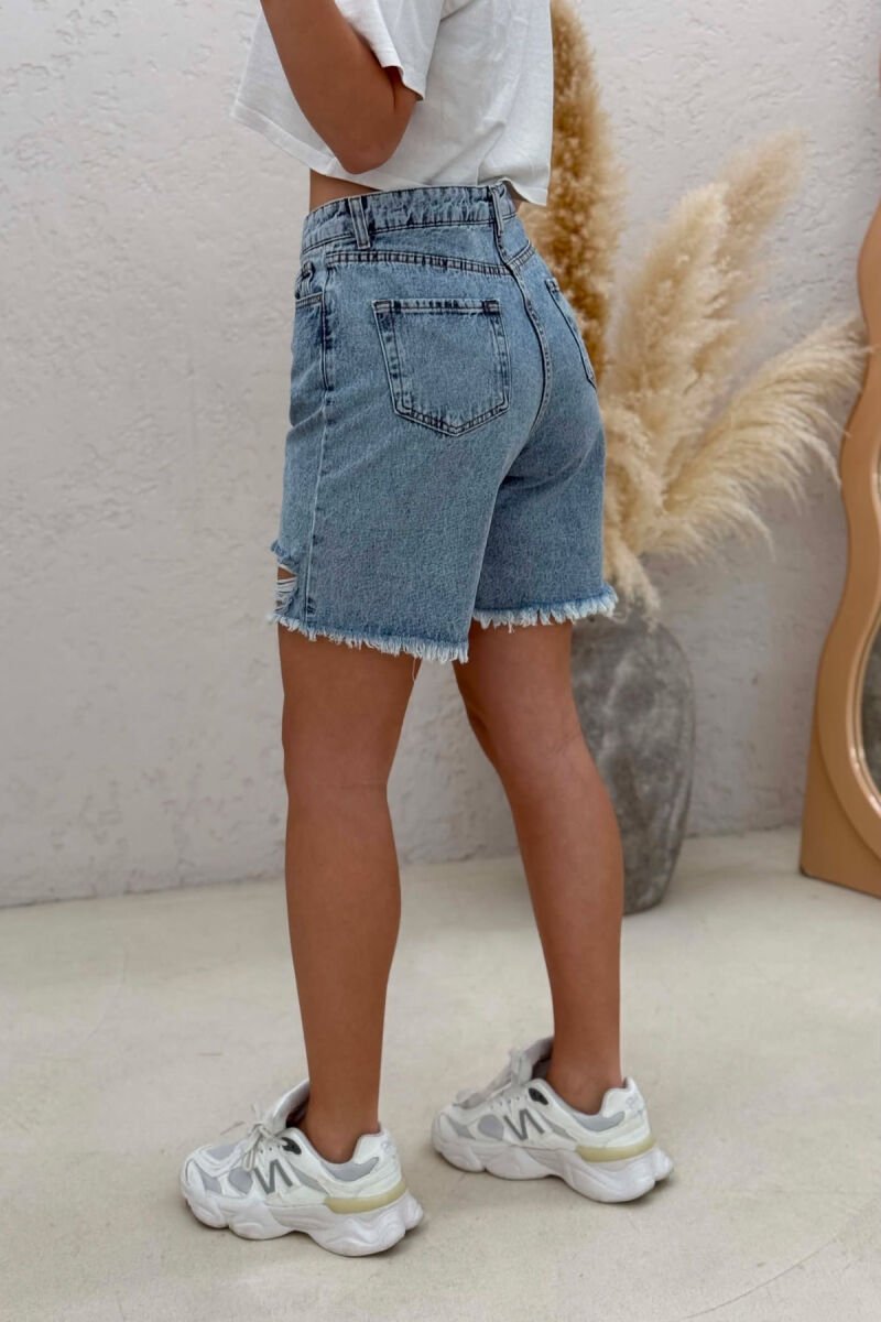 RIPPED KNEE HIGH WAIST DENIM WOMAN SHORTS LIGHTBLUE/BZ - 5