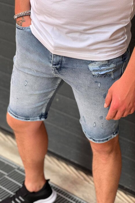 RIPPED MAN SHORT JEANS BLUE/BLU - KLAUDIO FASHION
