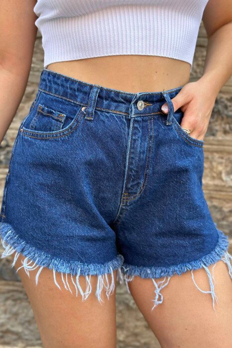 RIPPED MID-RISE WOMAN SHORT JEANS BLUE/BLU - KLAUDIO FASHION