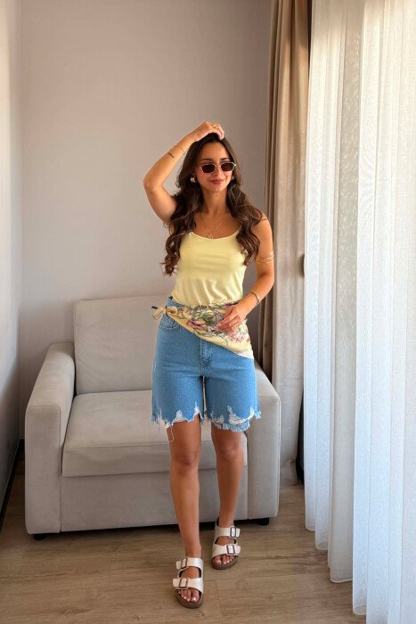 RIPPED ONE COLOR DENIM WOMAN SHORTS LIGHTBLUE/BZ - 2