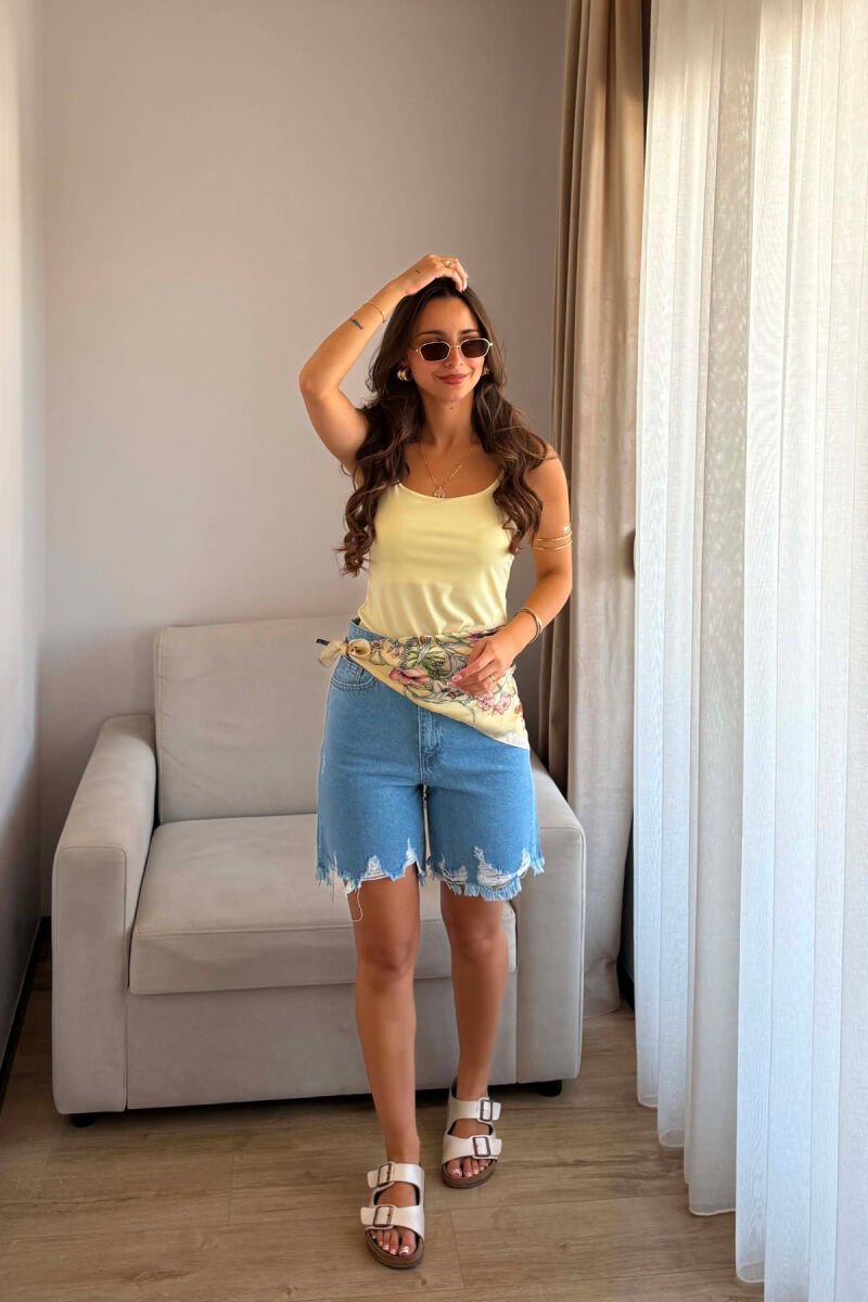 RIPPED ONE COLOR DENIM WOMAN SHORTS LIGHTBLUE/BZ - 2