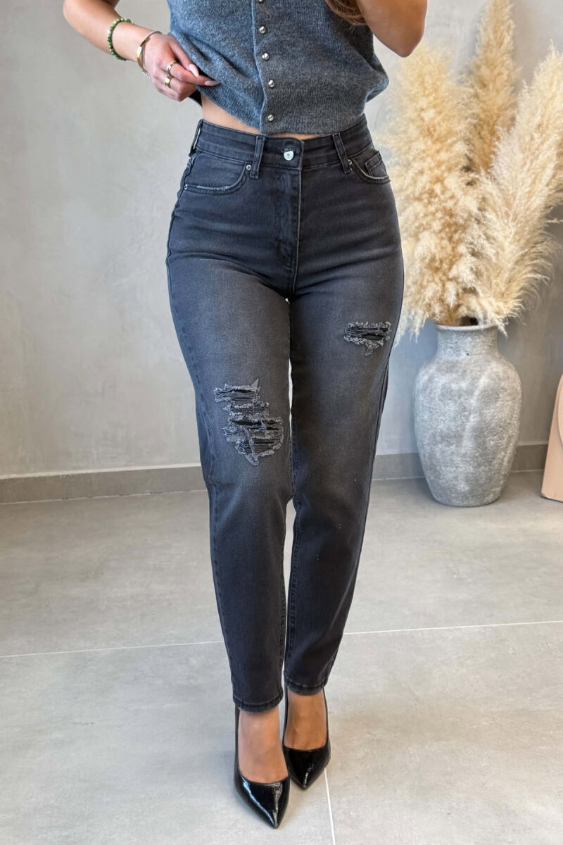 RIPPED ONE COLOR SIMPLE WOMAN JEANS GREY/GRI - 2