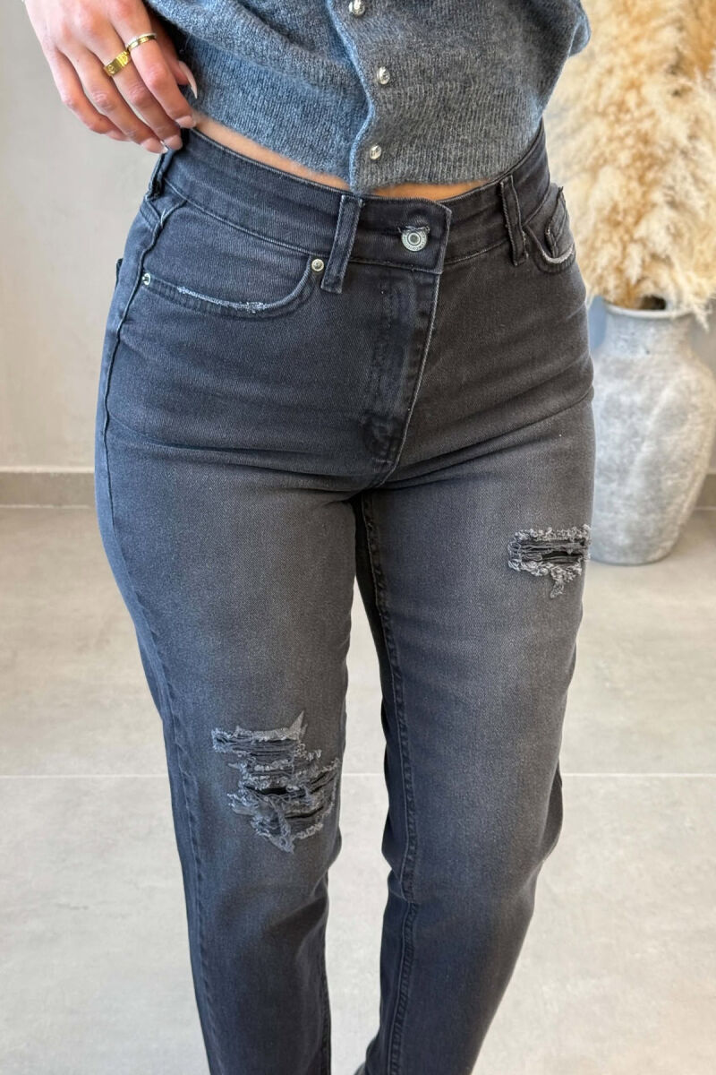 RIPPED ONE COLOR SIMPLE WOMAN JEANS GREY/GRI - 3