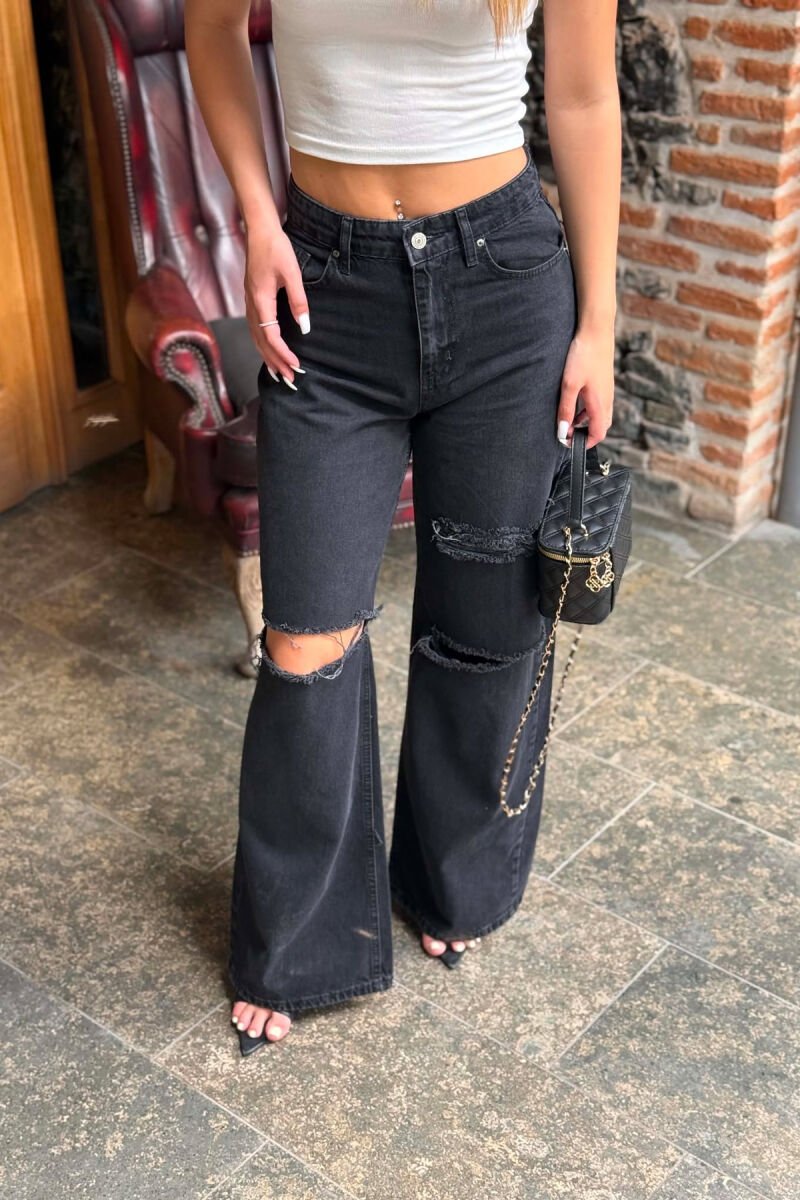 RIPPED ONE COLOR WOMAN JEANS BLACK/ E ZEZE - 2