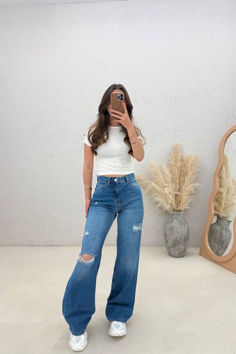 RIPPED ONE COLOR WOMAN JEANS BLUE/BLU - 1