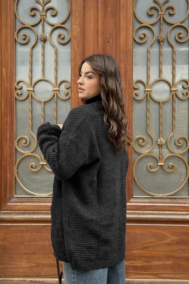 RIPPED ONE COLOR WOMEN CARDIGAN DARK GREY/GEE - 3