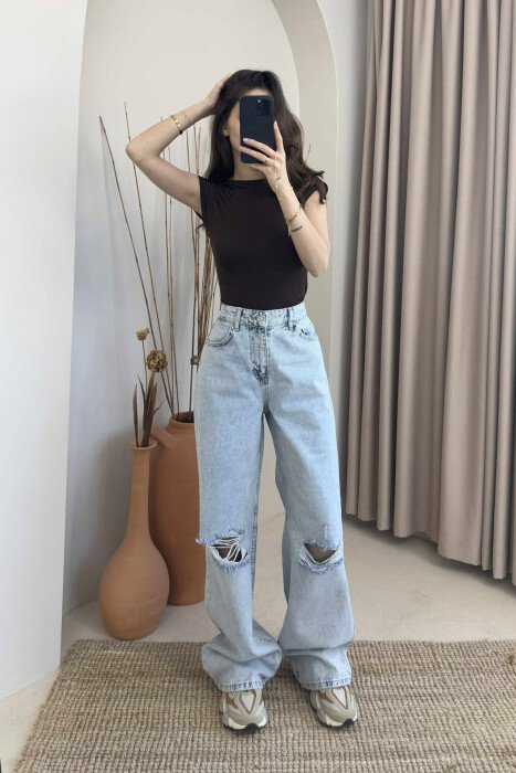 RIPPED SIMPLE WOMEN JEANS LIGHTBLUE/BZ - 2