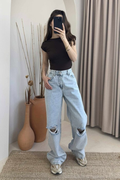 RIPPED SIMPLE WOMEN JEANS LIGHTBLUE/BZ - 3