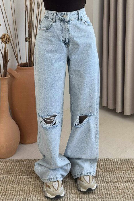 RIPPED SIMPLE WOMEN JEANS LIGHTBLUE/BZ - 1