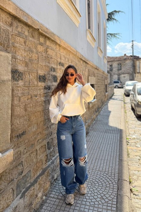 RIPPED WIDE LEG WOMAN JEANS BLUE/BLU - 1