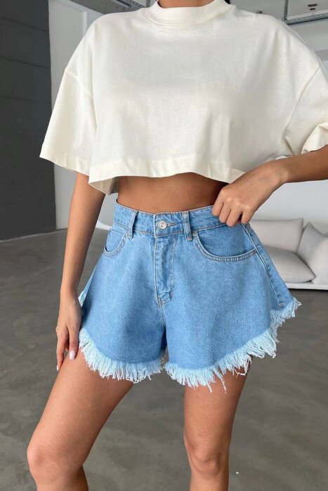 RIPPED WOMAN SHORT JEANS BLUE/BLU - KLAUDIO FASHION